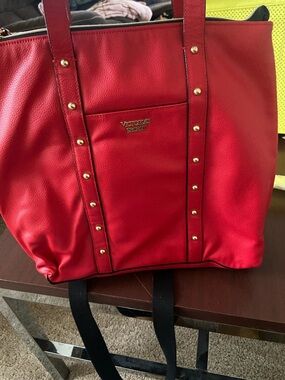 Victoria's Secret Red Faux Leather Stud-Trim Tote